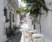 Typical Cycladic cafes in Naoussa old town